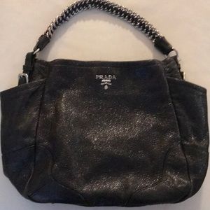 Authentic Prada handbag/silver & black chain strap